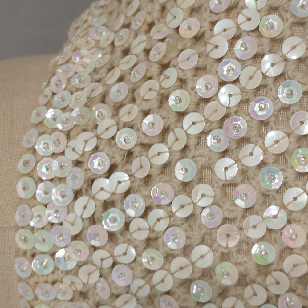 Vintage Sequin Cardigan Sweater 50s or Earlier Made In Italy Cream Iridescent - Picture 5 of 14